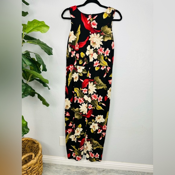 Hilo Hattie Long Maxi Floral a tropical Hawaiian Black Cream Red Maxi Dress - Picture 5 of 5